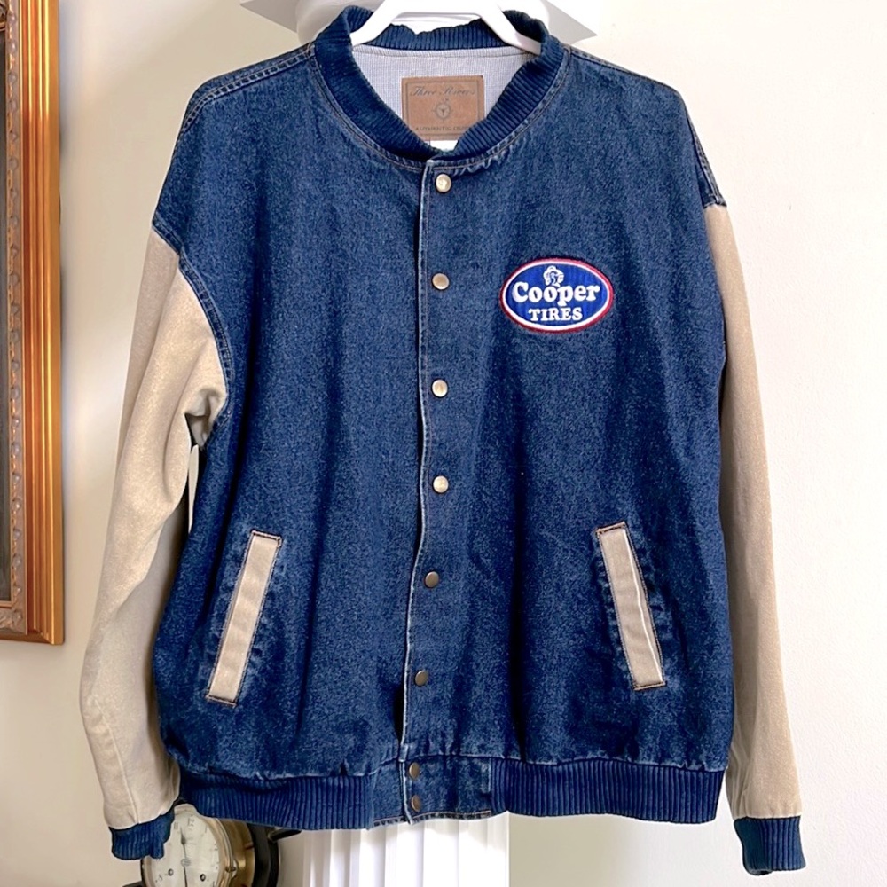 Vintage Y2K Three Rivers Denim Varsity Stadium Bomber Workwear Cooper Tires 🛞 XL